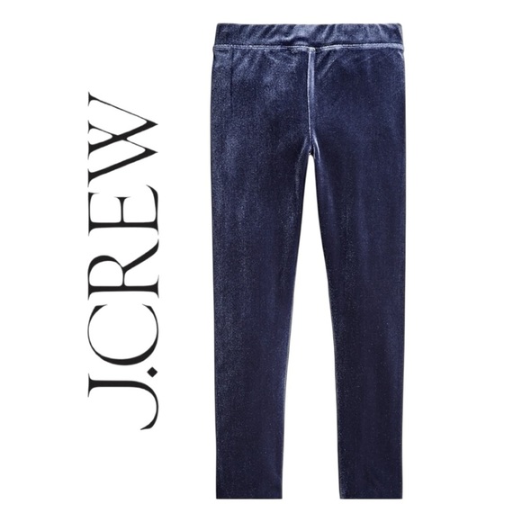 J. Crew Blue Stretch Velvet Leggings Fitted Cozy Comfy Lounge Pants Pull On Sz M - Picture 1 of 9